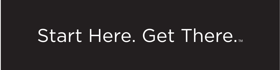 Start Here. Get There. wordmark, reverse white variant, cell 20