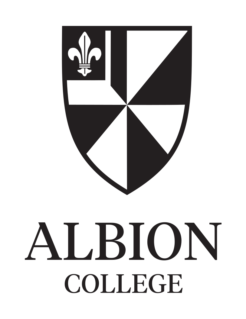 Albion College shield logo, black vertical lockup variant, cell 4