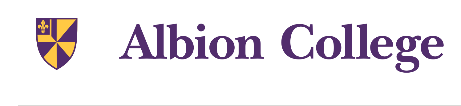 Albion College shield logo, full color horizontal lockup variant, cell 6