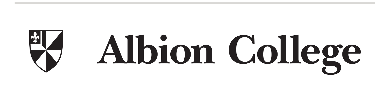 Albion College shield logo, black horizontal lockup variant, cell 9