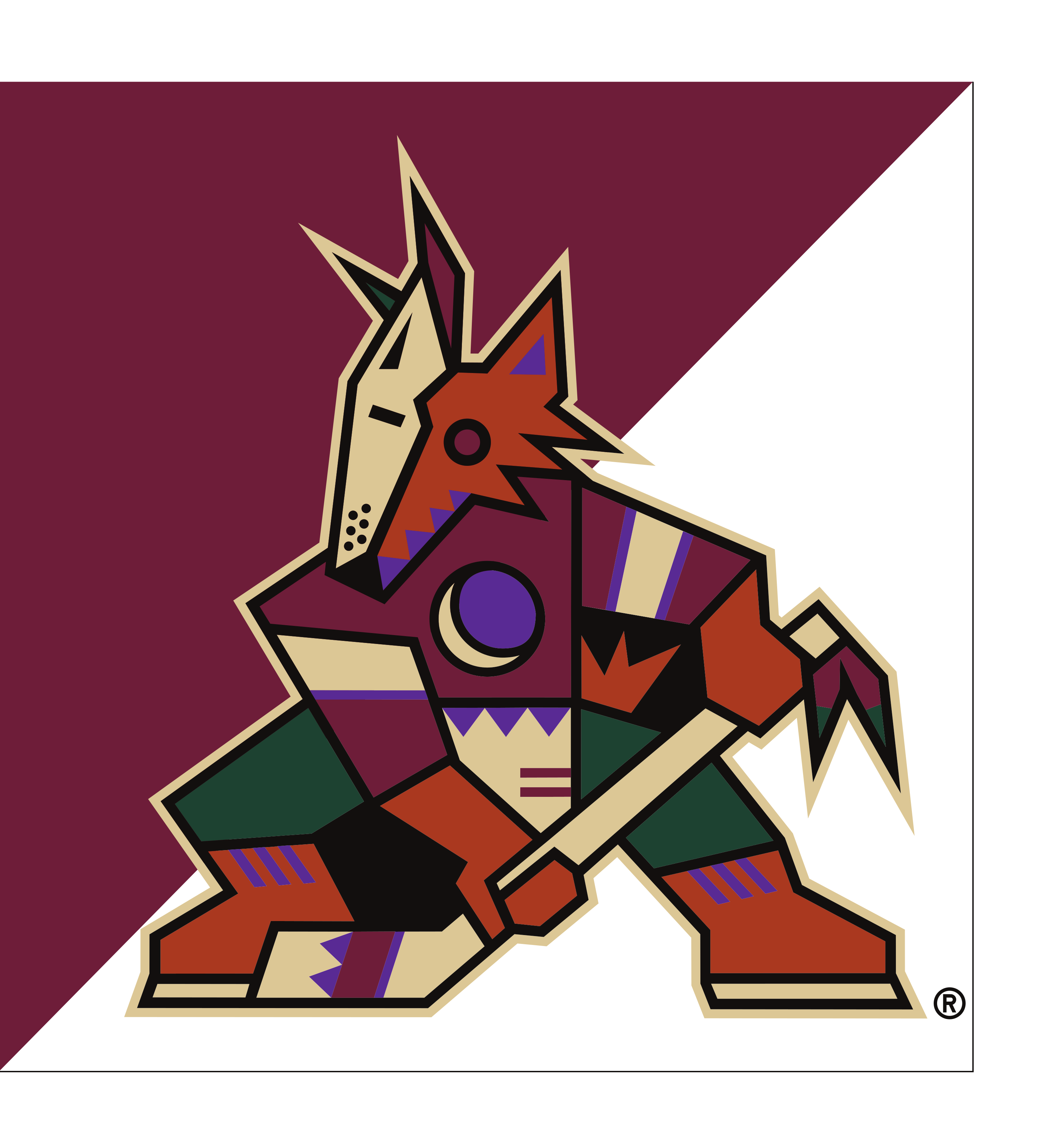 Arizona Coyotes secondary logo, full color on burgundy background variant