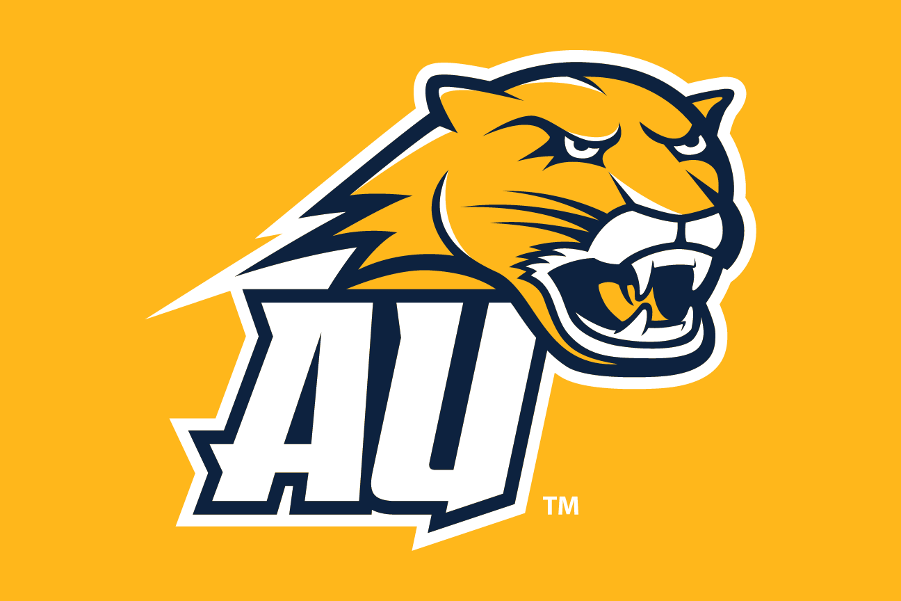 AU lettermark with cougar head, full color on orange variant, cell 65
