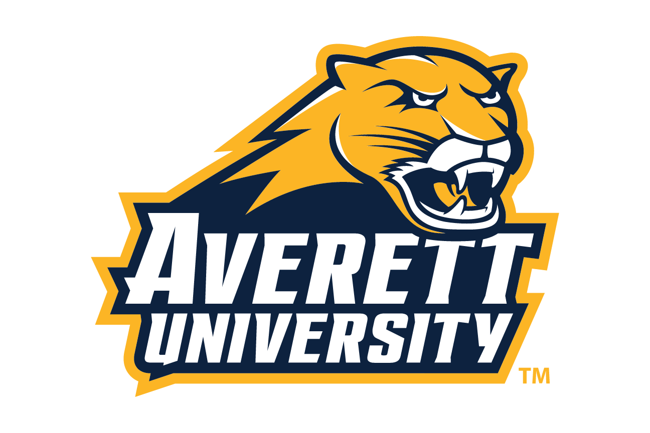 Averett University wordmark with cougar head, full color variant, cell 72