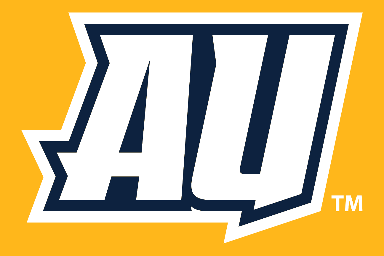 AU lettermark, navy and white on gold variant, cell 105