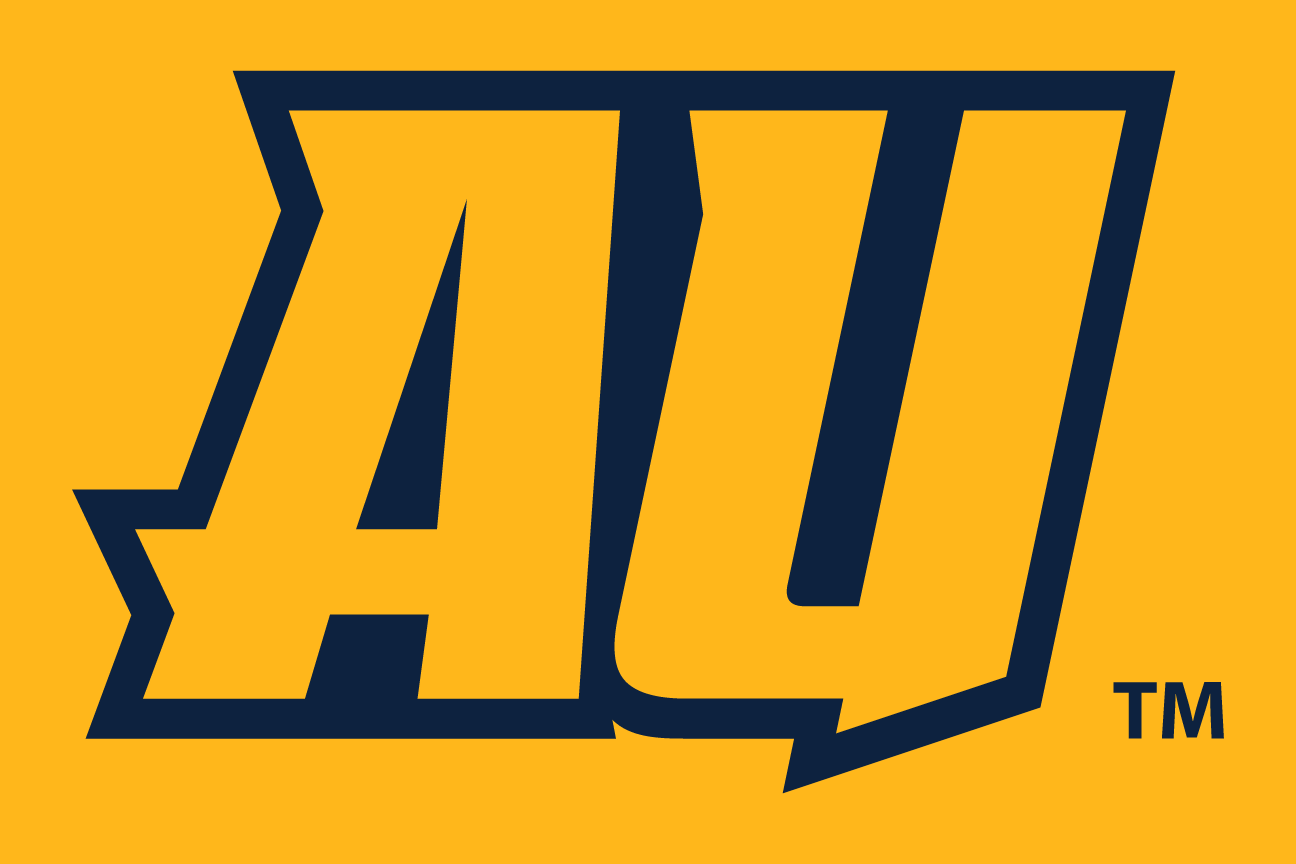 AU lettermark, navy and gold on gold variant, cell 108