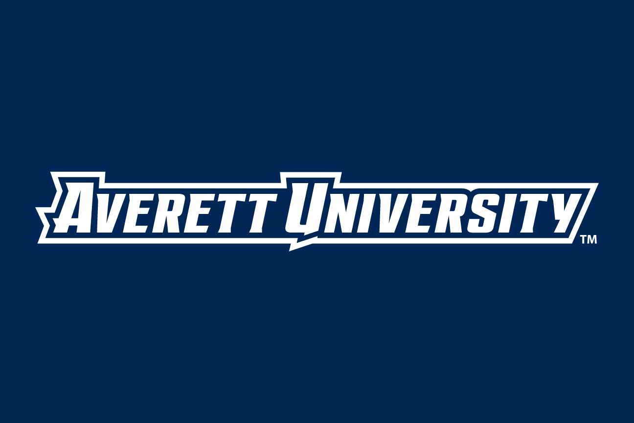 Averett University wordmark, white and gold on navy variant, cell 125
