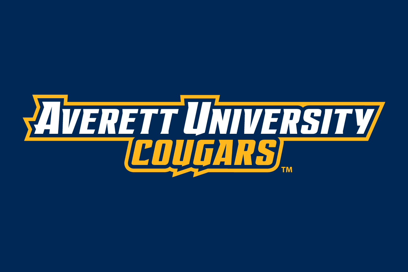 Averett University Cougars wordmark, gold and white on navy variant, cell 130