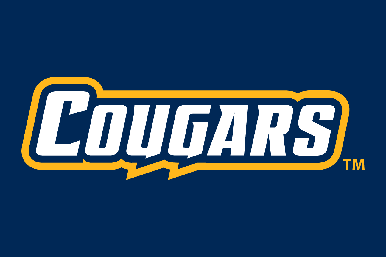 Cougars wordmark, gold and white on navy variant, cell 146