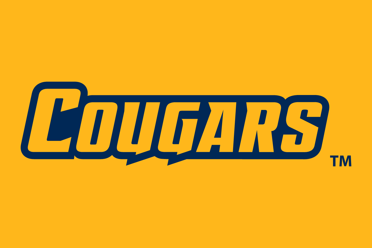 Cougars wordmark, navy and gold on gold variant, cell 148