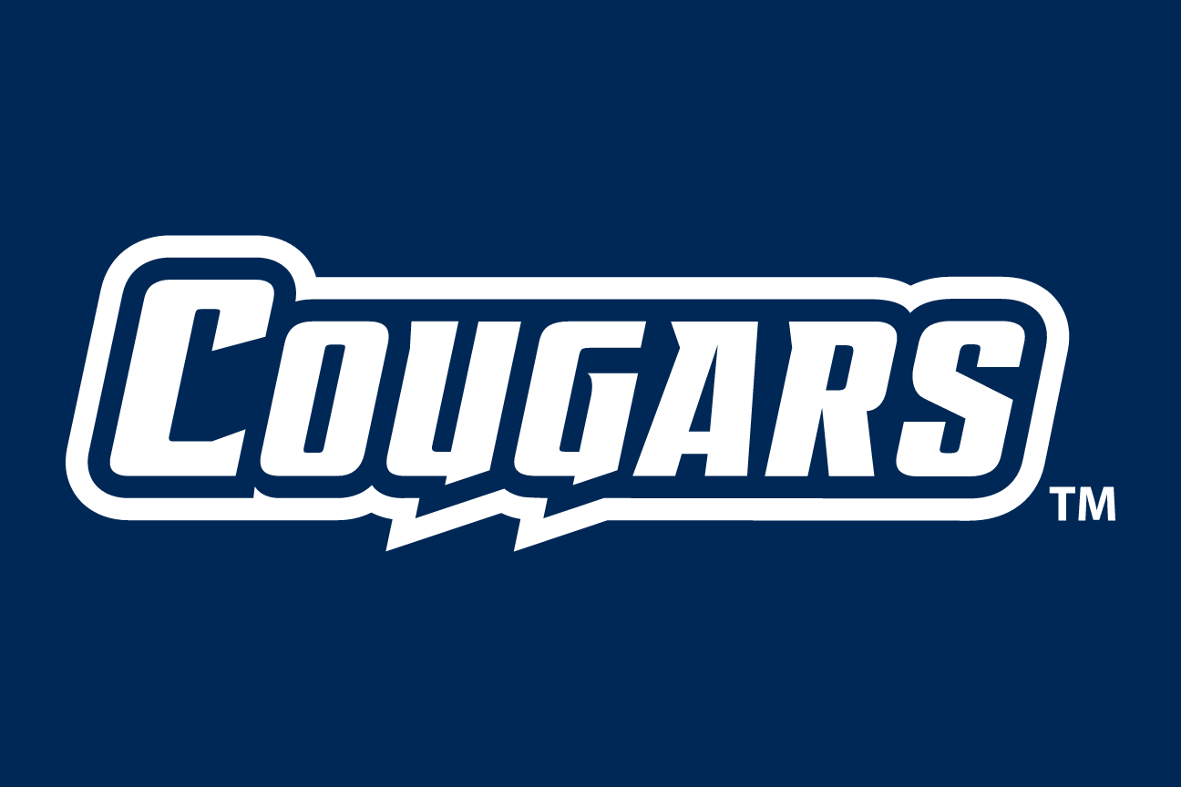 Cougars wordmark, white and gold on navy variant, cell 149