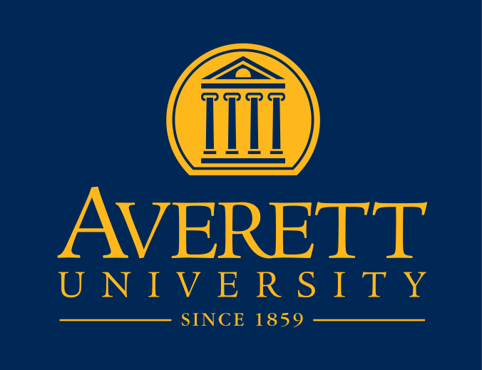 Averett University primary logo, gold on blue variant, cell 4