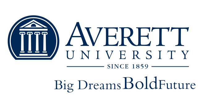 Averett University secondary logo, horizontal with tagline, blue on white variant, cell 13