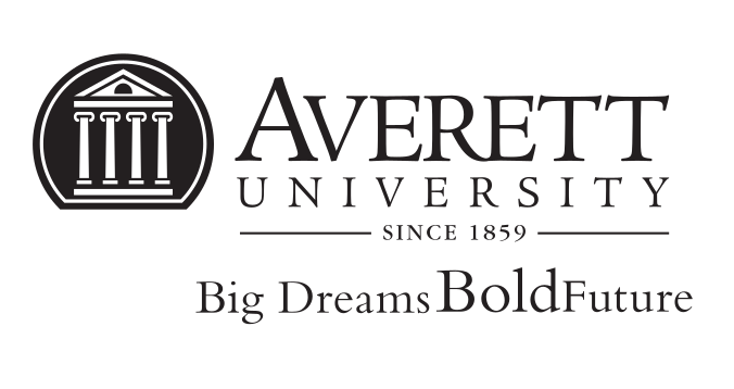 Averett University secondary logo, horizontal with tagline, black on white variant, cell 17