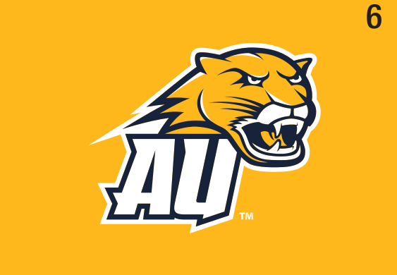 AU lettermark with cougar head, full color on orange variant, cell 65