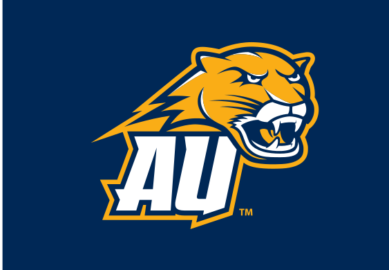 AU lettermark with cougar head, full color on navy variant, cell 66