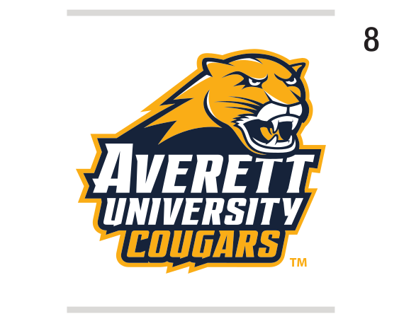 Averett University Cougars wordmark with cougar head, stacked full color variant, cell 80