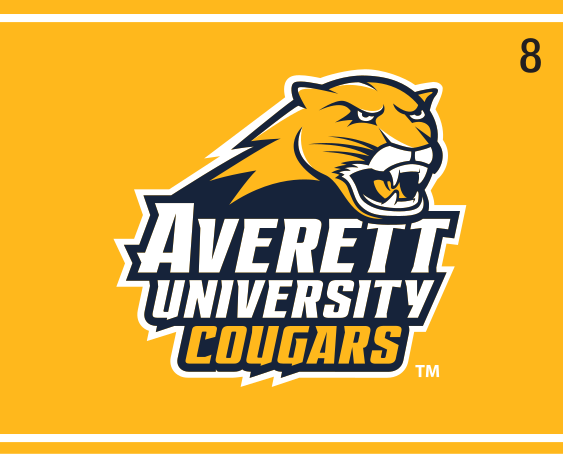 Averett University Cougars wordmark with cougar head, stacked full color on orange variant, cell 81