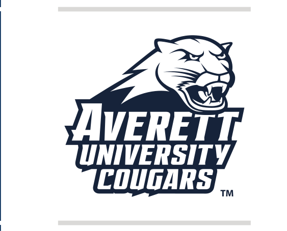 Averett University Cougars wordmark with cougar head, stacked black/white variant, cell 83