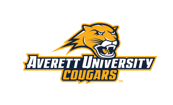 Averett University Cougars wordmark with cougar head, horizontal full color variant, cell 96