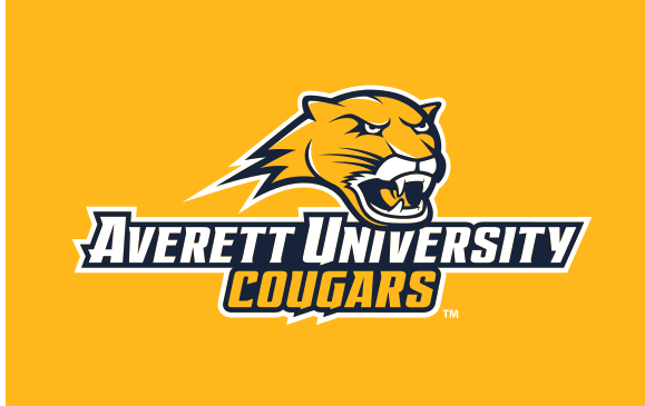 Averett University Cougars wordmark with cougar head, horizontal full color on orange variant, cell 97