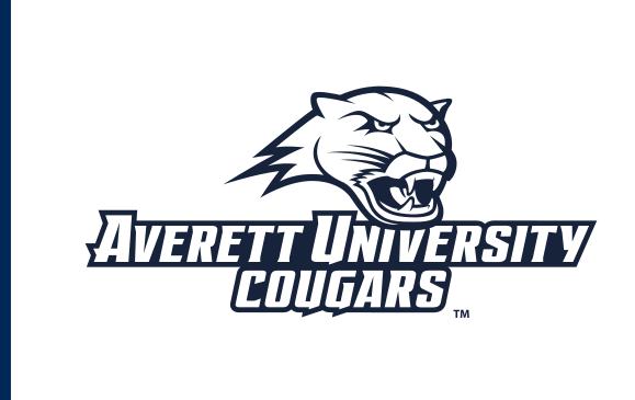 Averett University Cougars wordmark with cougar head, horizontal black/white variant, cell 99