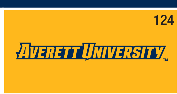 Averett University wordmark, navy and gold on gold variant, cell 124