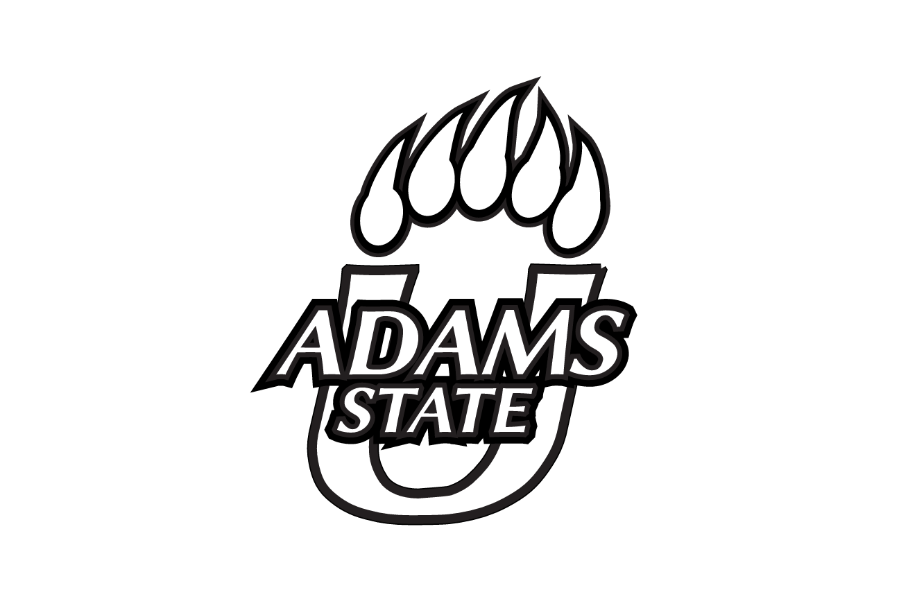 Adams State University primary logo, black and white variant, cell 3