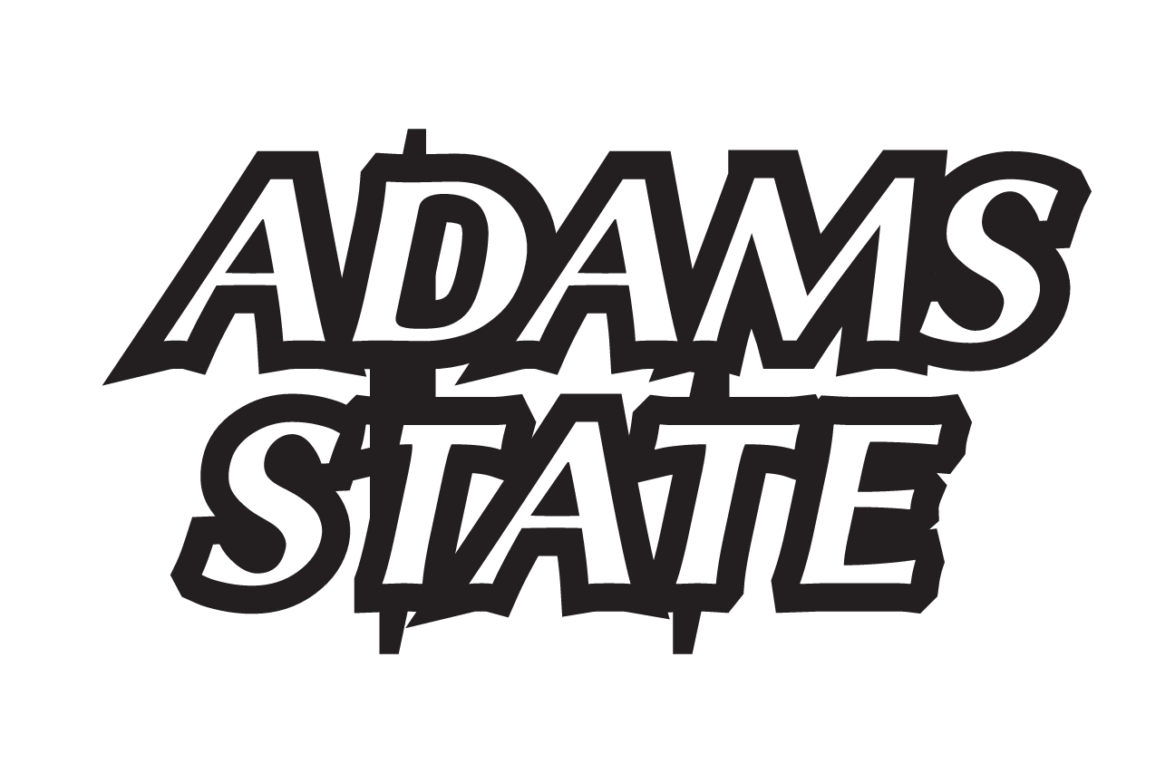 Adams State wordmark, vertical black and white variant, cell 9