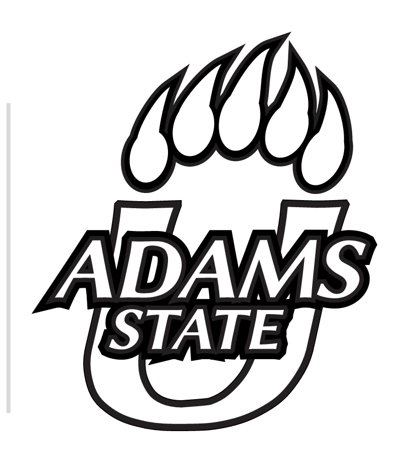 Adams State University primary logo, black and white variant, cell 3