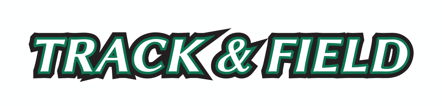 TRACK & FIELD wordmark, green with white and black outline variant, cell 19