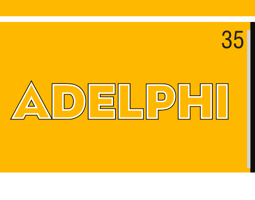 Adelphi Athletics primary logo, gold on brown variant, cell 35