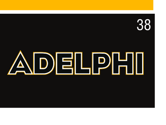 Adelphi Athletics primary logo, gold on dark variant, cell 38
