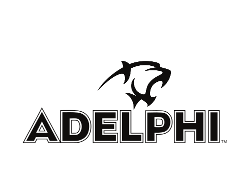 Adelphi Athletics panther wordmark, black outline variant, cell 49