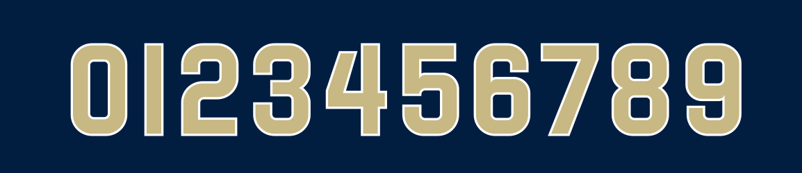 Athletics Wordmarks (Numbers), gold with blue outline on blue variant, cell 25