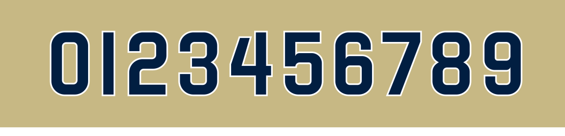 Athletics Wordmarks (Numbers), blue with gold outline on gold variant, cell 26