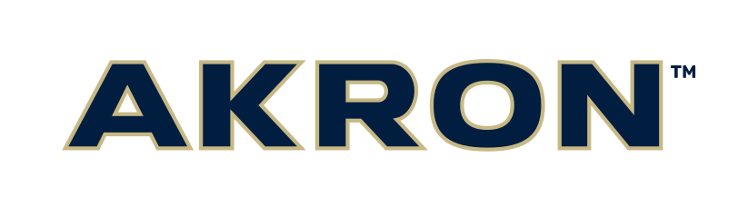 AKRON wordmark, navy with gold outline variant, cell 29
