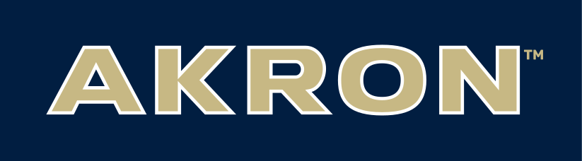 AKRON wordmark, gold with navy outline variant, cell 33