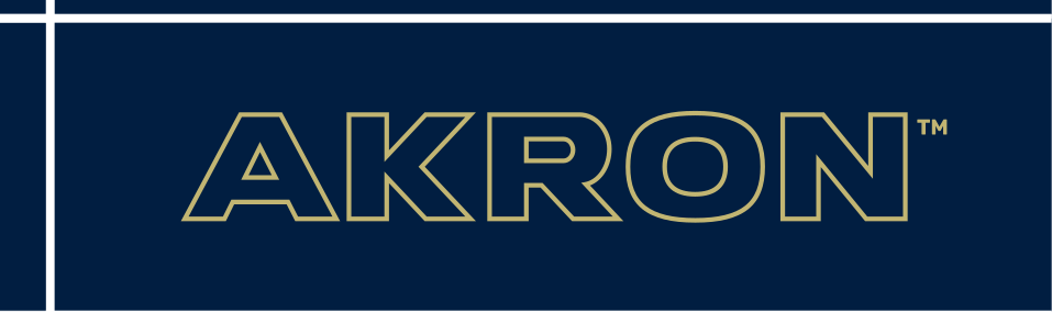 AKRON wordmark, gold outline on navy background variant, cell 37