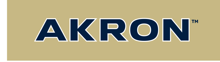 AKRON wordmark, navy on gold background variant, cell 43