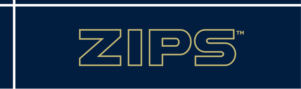 ZIPS wordmark, gold outline on navy background variant, cell 38