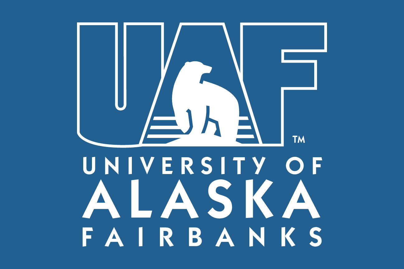 UAF logo with wordmark, white stacked on blue variant, cell 3