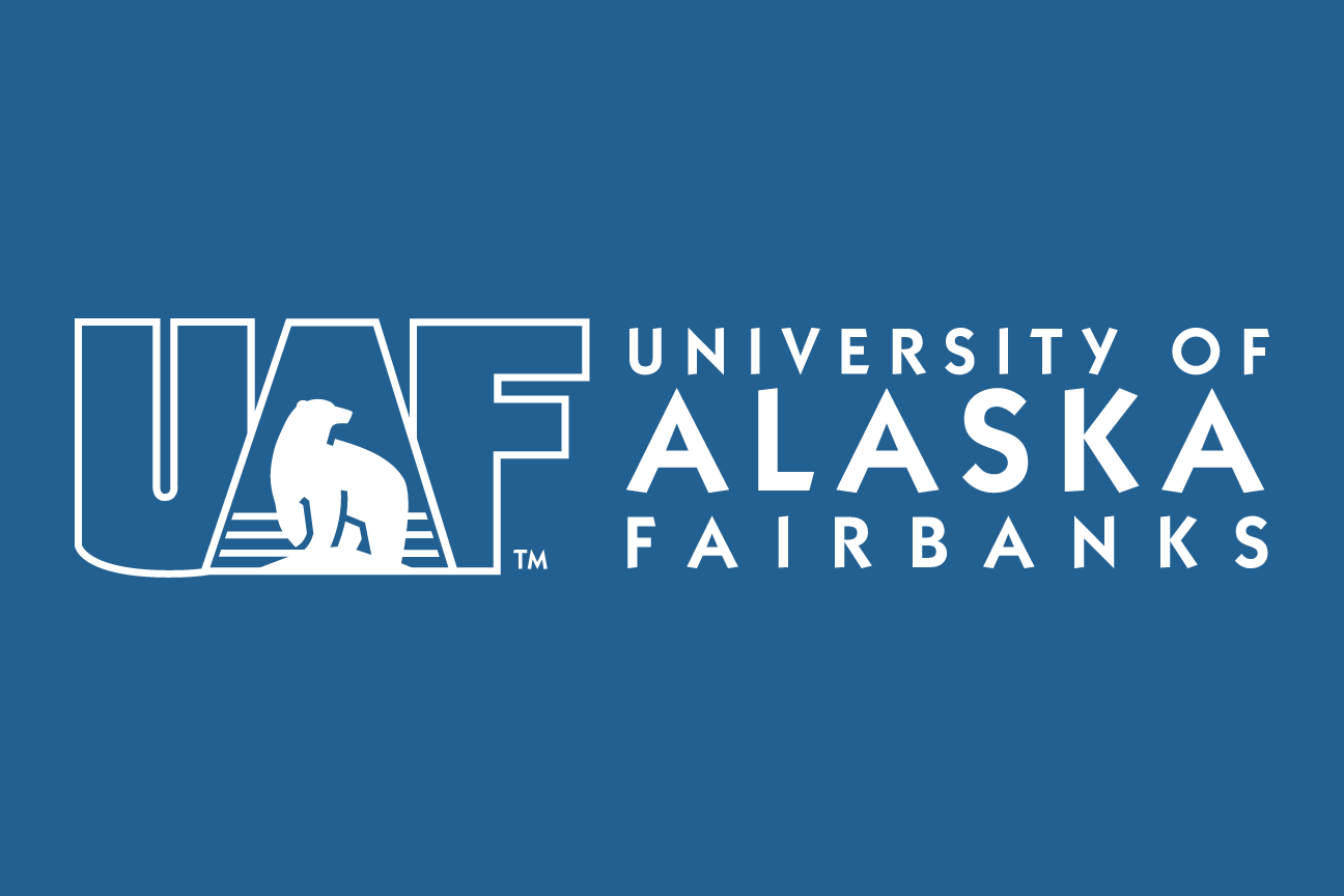 UAF logo with wordmark, white horizontal on blue variant, cell 9