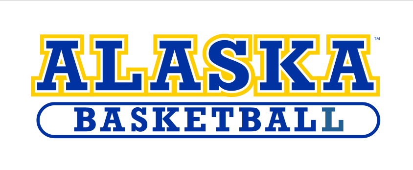 Alaska Basketball wordmark, blue/gold with bars variant, cell 29