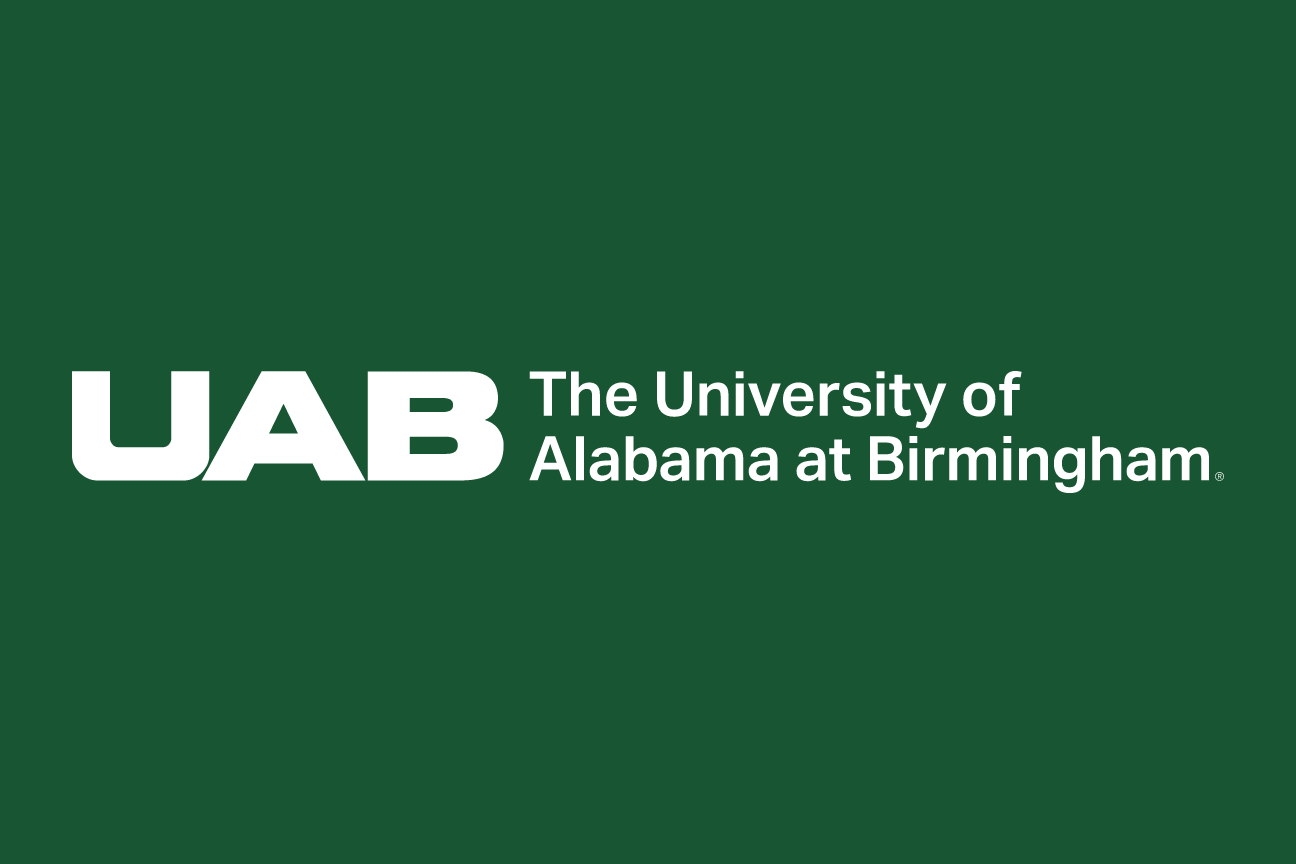 UAB core logo standard, white on green variant, cell 8