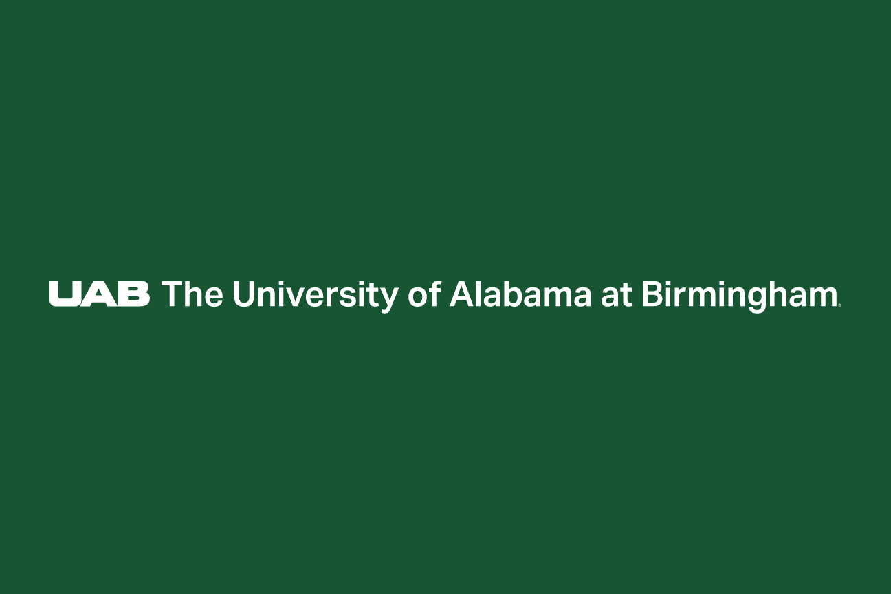 UAB core logo horizontal, white on green variant, cell 13