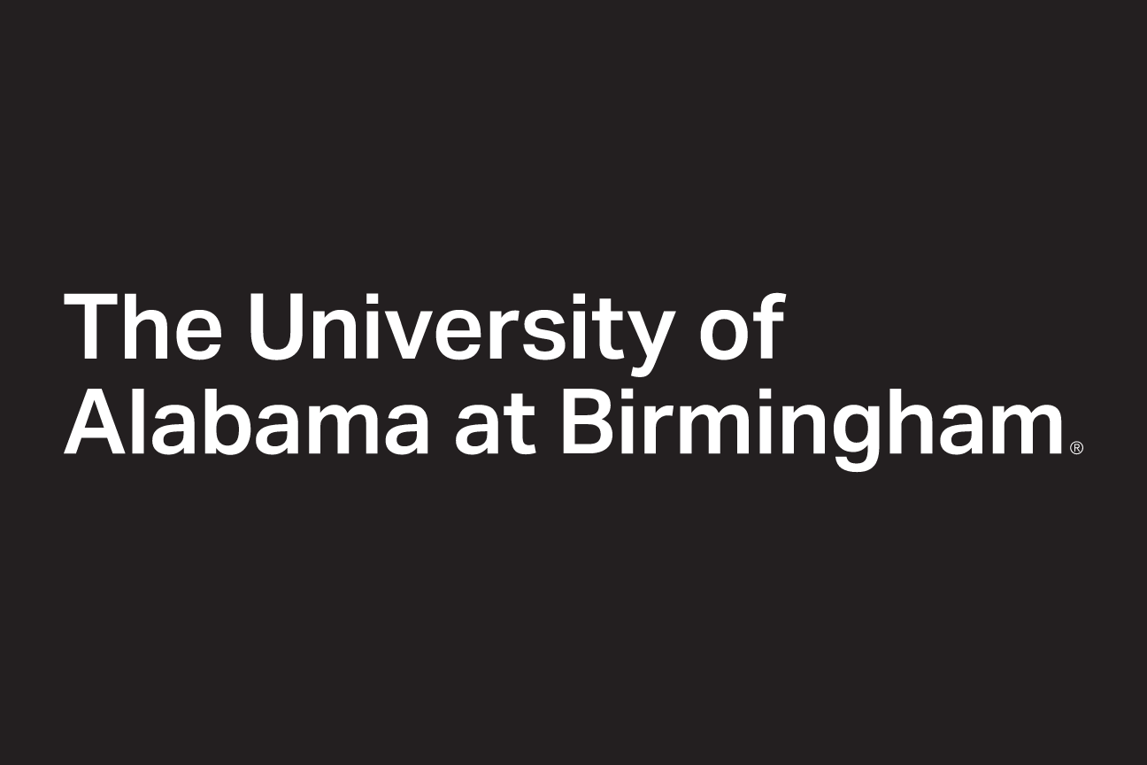 UAB wordmark, white on black, large variant, cell 18