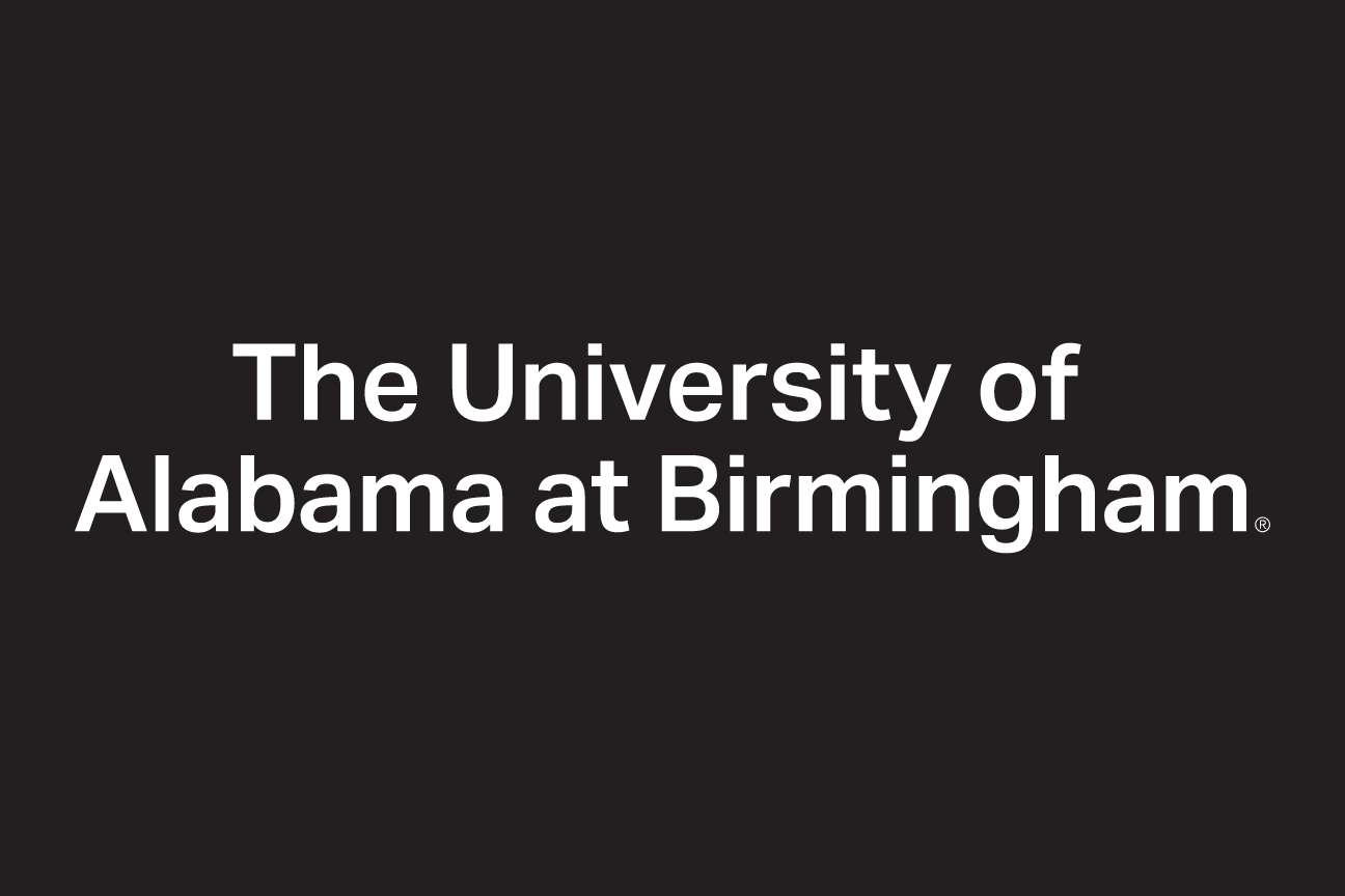 UAB wordmark, white on black, medium variant, cell 22