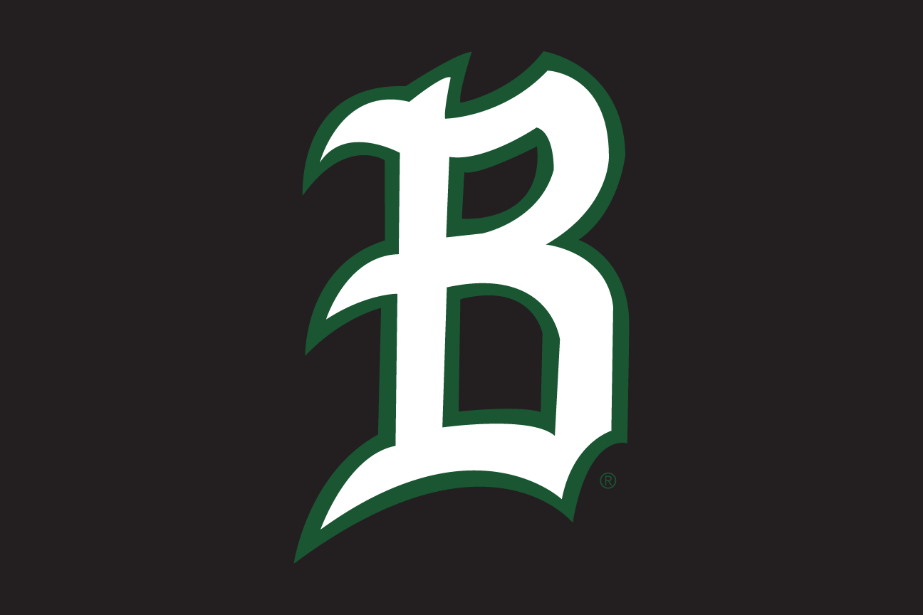 baseball B lettermark, white with green outline on black variant, cell 64