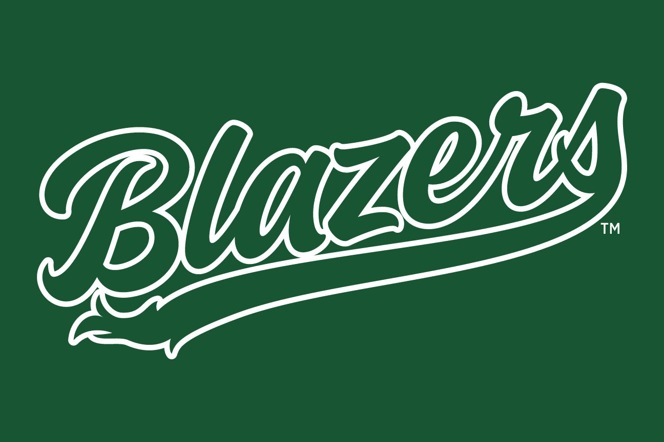 Blazers Script, white outline on green variant, cell 74