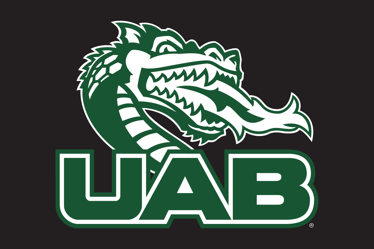 Dragon head with UAB, white outline on black variant, cell 87